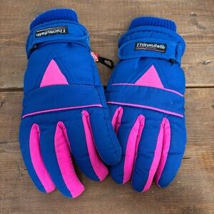 Retro Vintage Thinsulate Winter Ski Gloves Neon Pink Blue